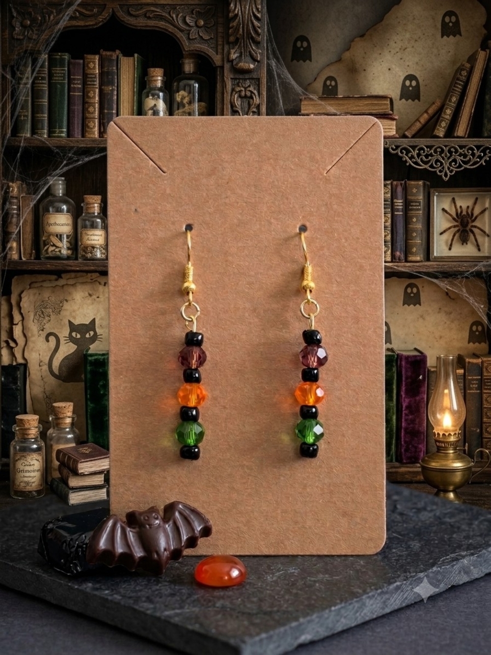 Handmade Hocus Pocus Inspired Halloween Beaded Dangle Earrings